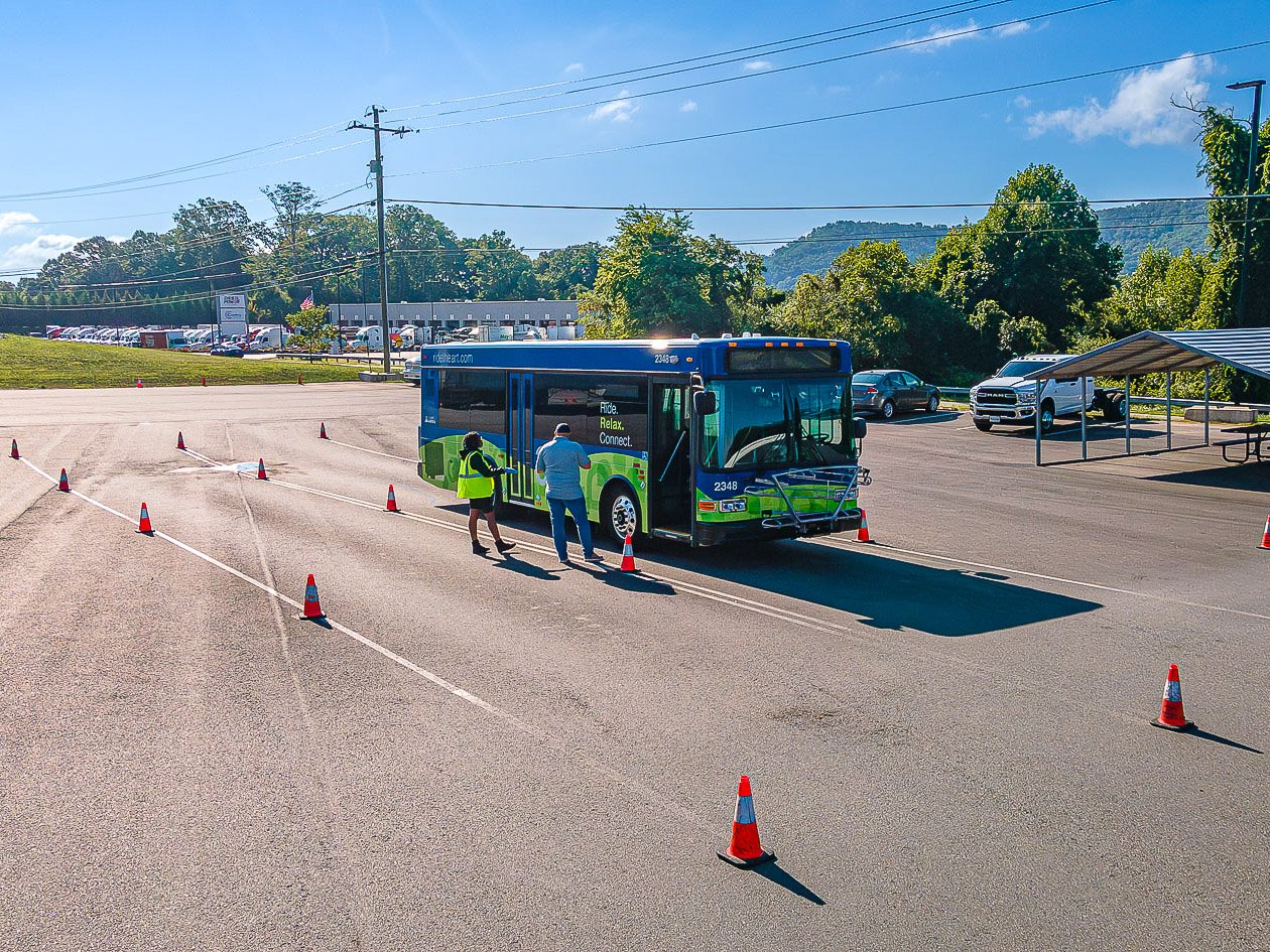 Aerial view of the Carolina CDL Training Center yard and range in Candler, NC